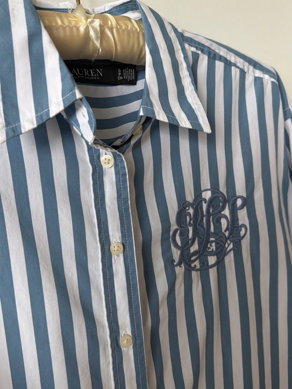 Ralph Lauren Blue & White Striped Monogram Button Down - Picture 4 of 7